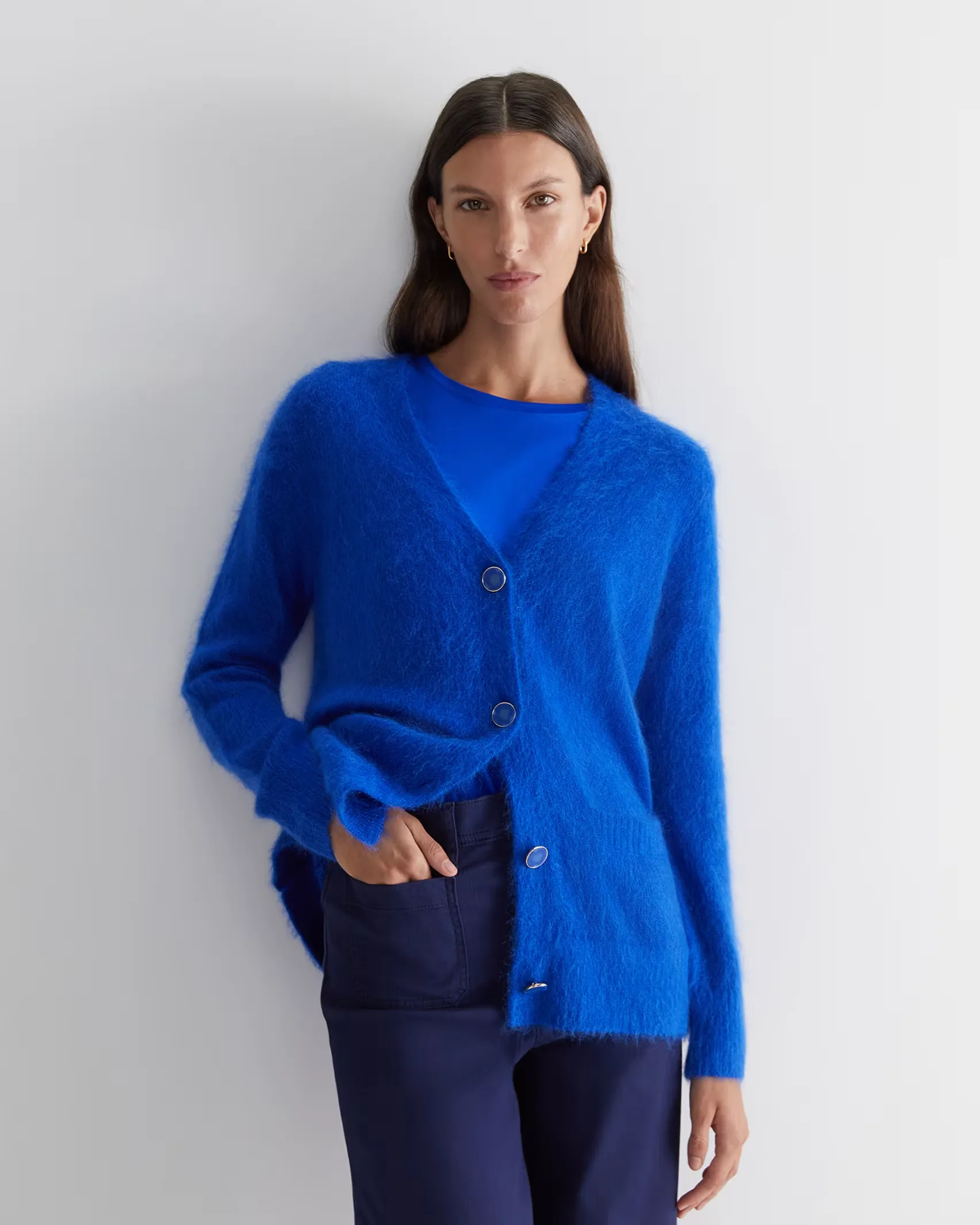 Female model wearing Australian knitwear brand Sportscraft.