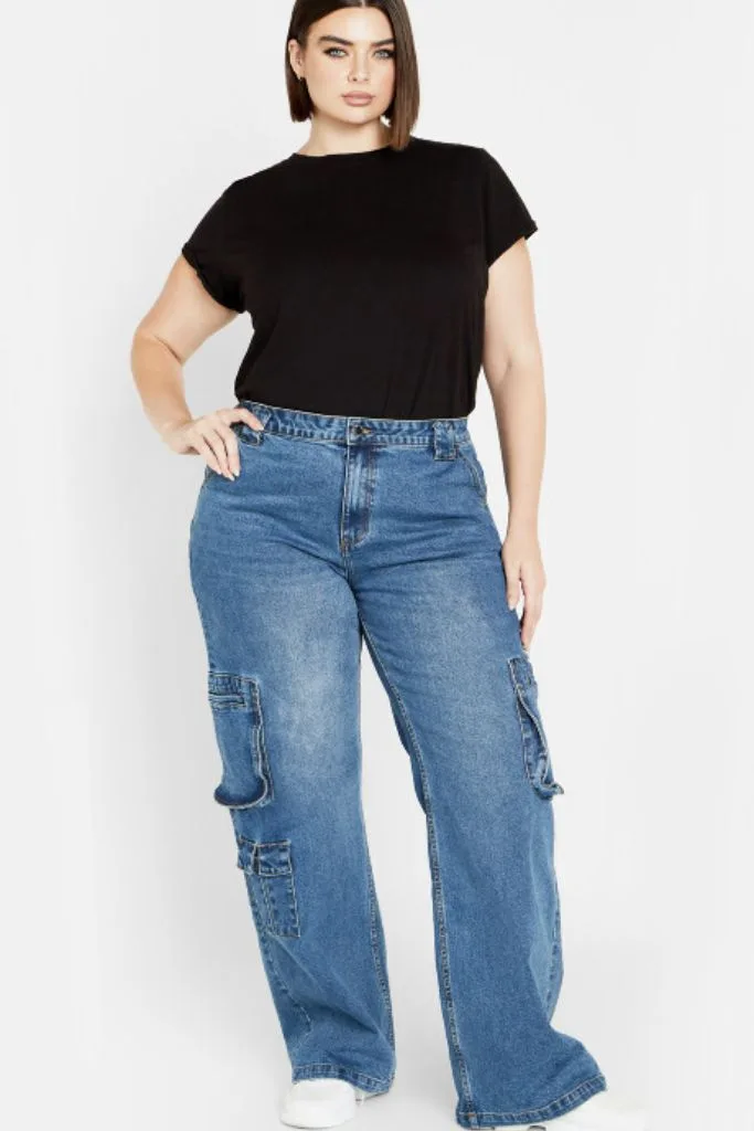 Oaklyn Cargo Jean Mid Denim