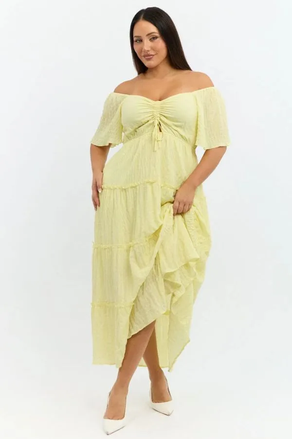 You&All Yellow Maxi Dress Short Sleeve Tiered