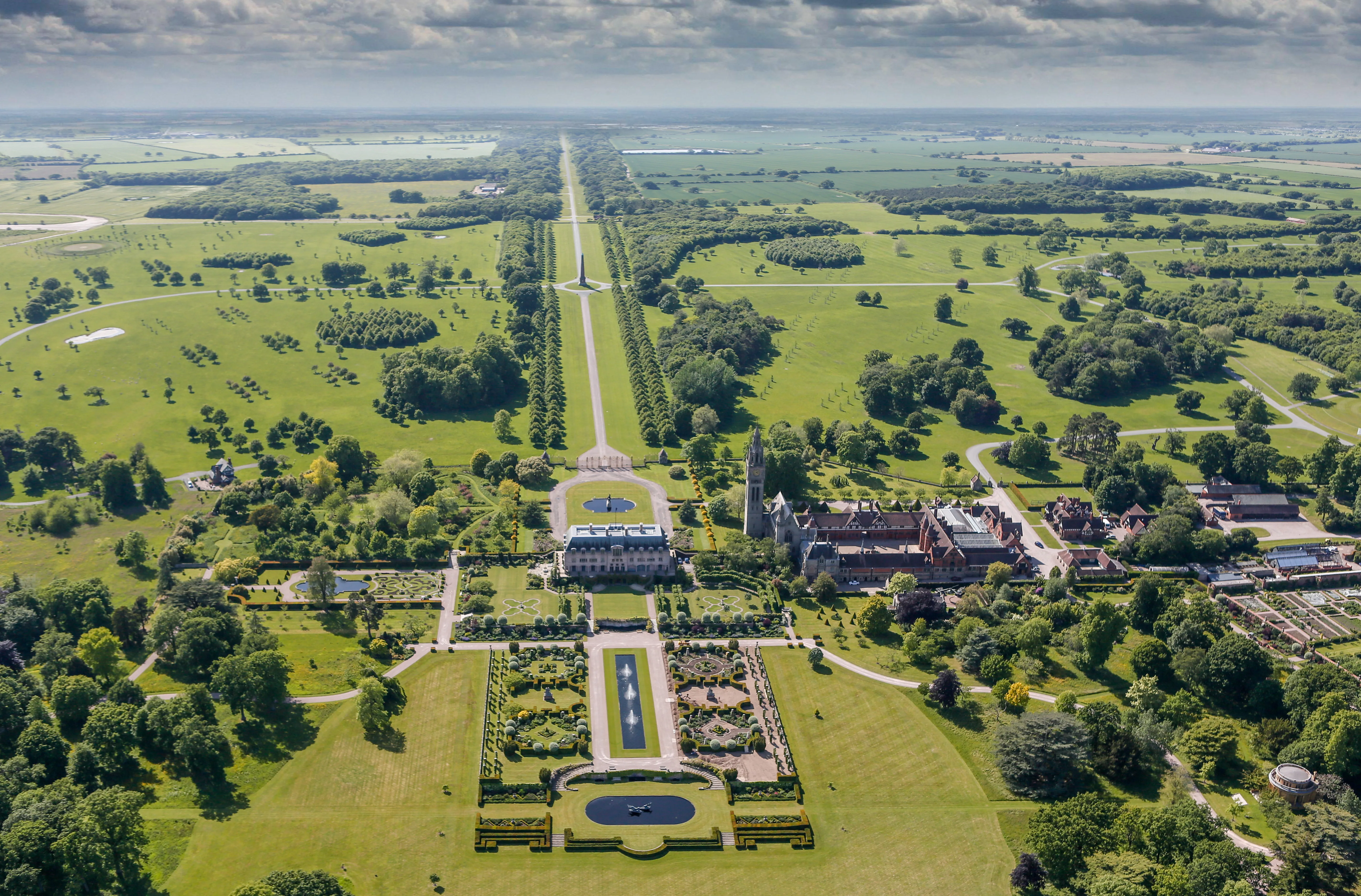 CHESHIRE, UNITED KINGDOM -JUNE 10. Aerial view of Eaton Hall in Cheshire on June 10, 2015. Located four miles south of Chester, this French chateaux style mansion was the country home of the Duke of Westminster.(Photograph by David Goddard/Getty Images)