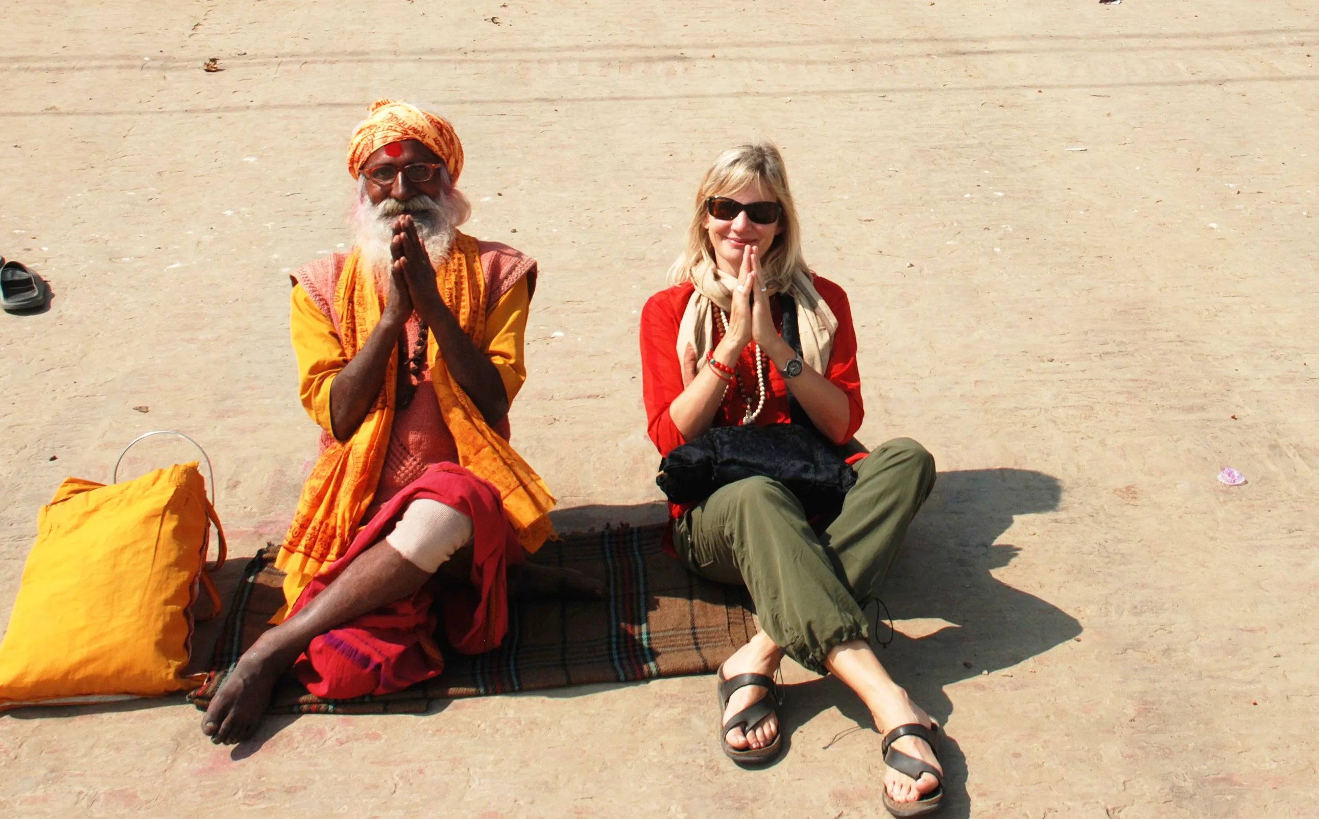 Kerstin Pilz with a monk who helped her find happiness. 