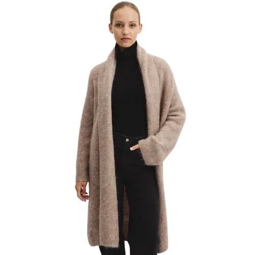 Country Road Fluffy Longline Cardigan in camel marle