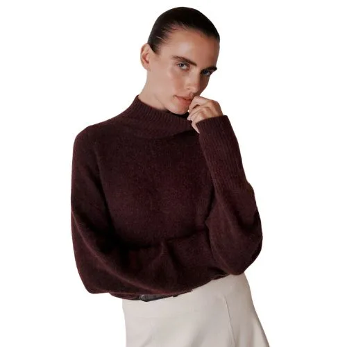 Trenery Alpaca Merino Blend Relaxed Mock Neck in Espresso - best knitwear brands Australia