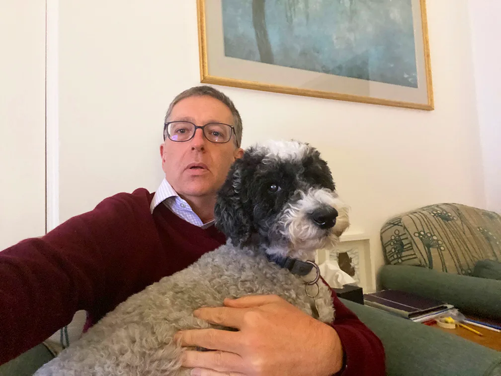 Matthew with his dog Patch who were reunited. 