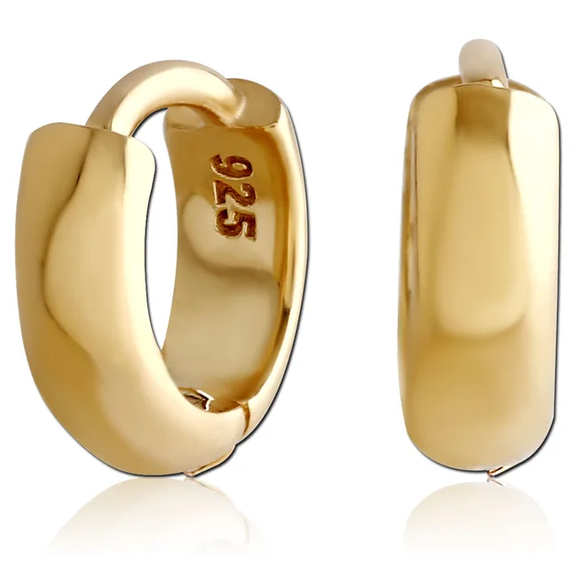 Gold hoop earrings with a smooth, shiny finish and "925" hallmark indicating sterling silver.