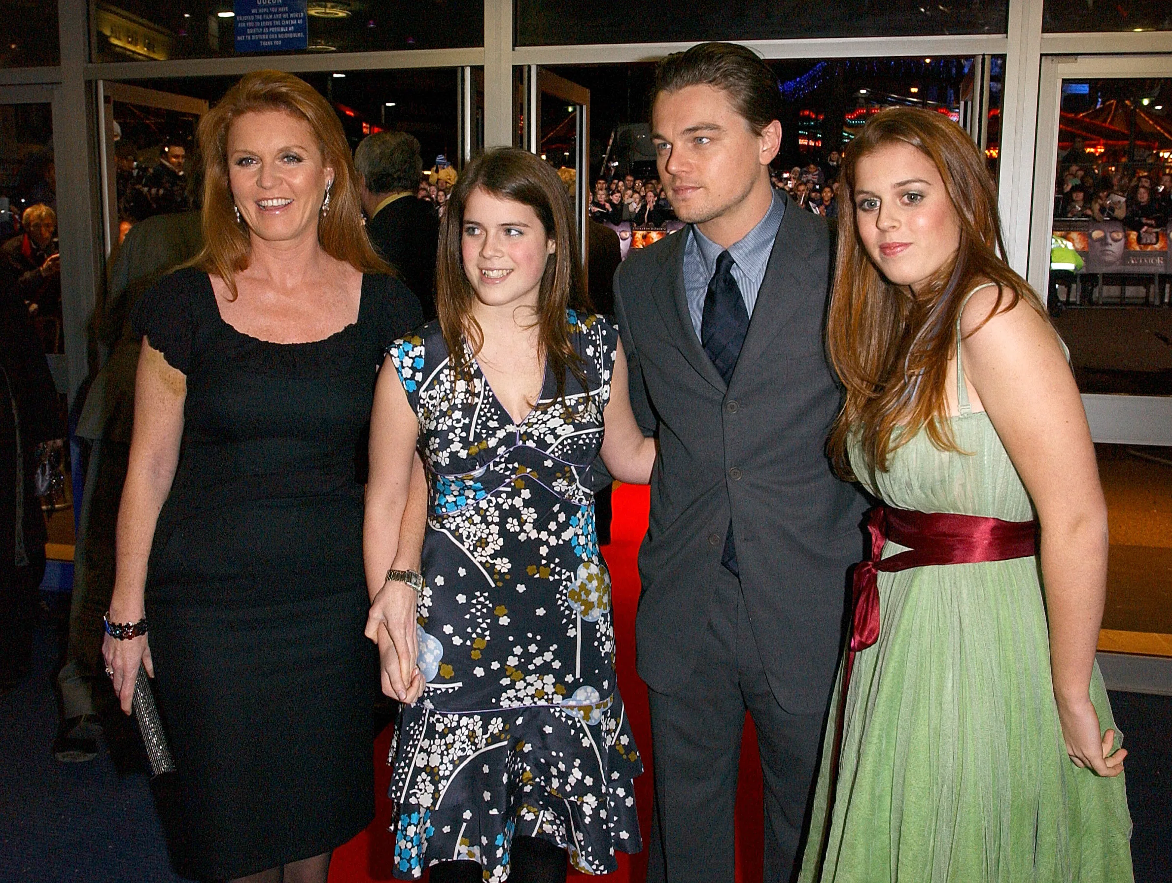 celebrities meeting royals: leonardo dicaprio with sarah duchess of york, princess beatrice and princess eugenie