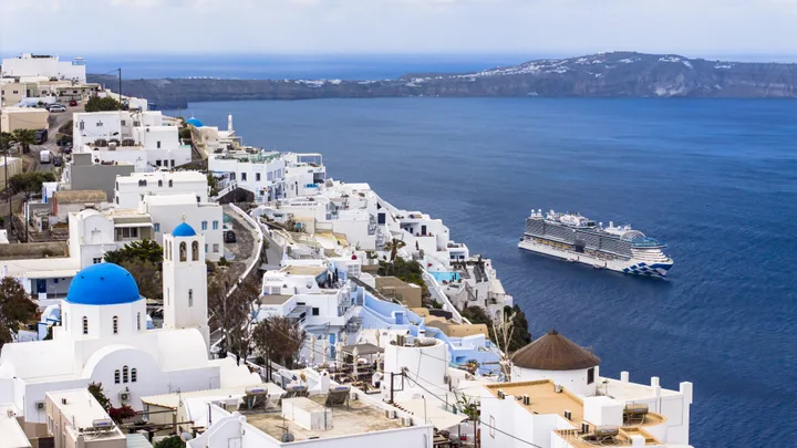 cruise ship in santorini, greece