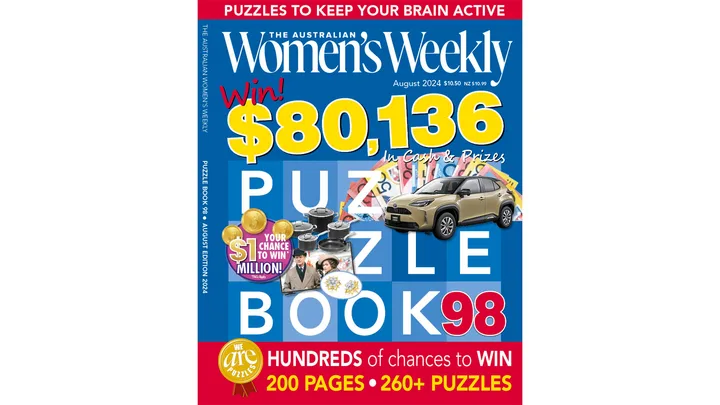 Cover of The Australian Women's Weekly Puzzle Book 98, August 2024, promoting $80,136 in cash and prizes.