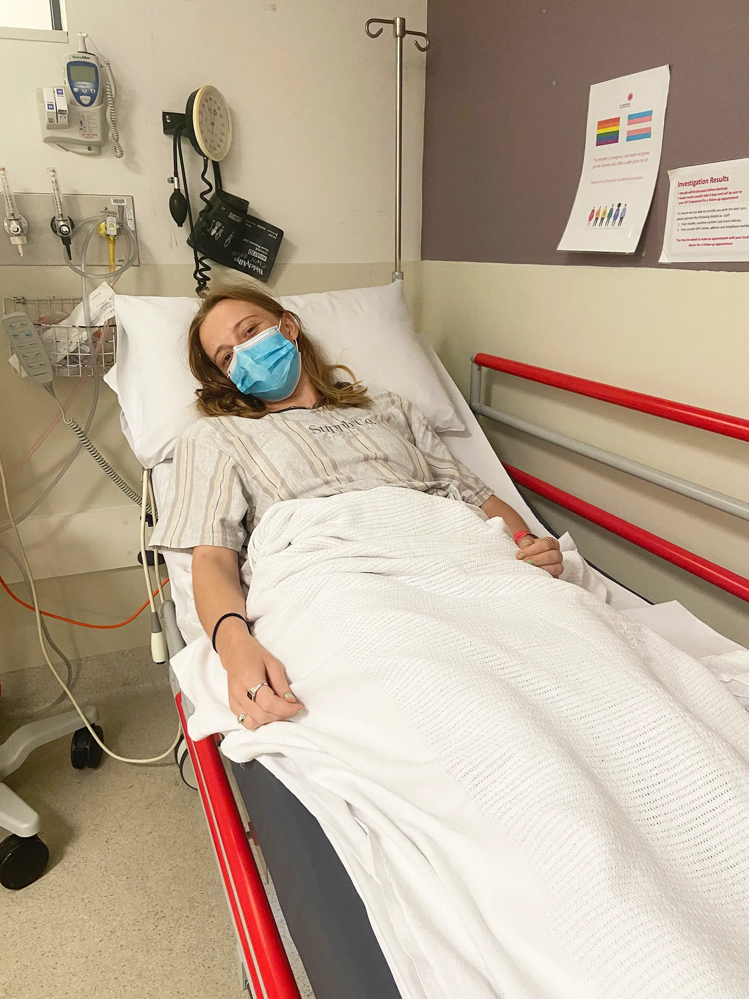 Fi Macrae in hospital after she experienced medical gaslighting. 
