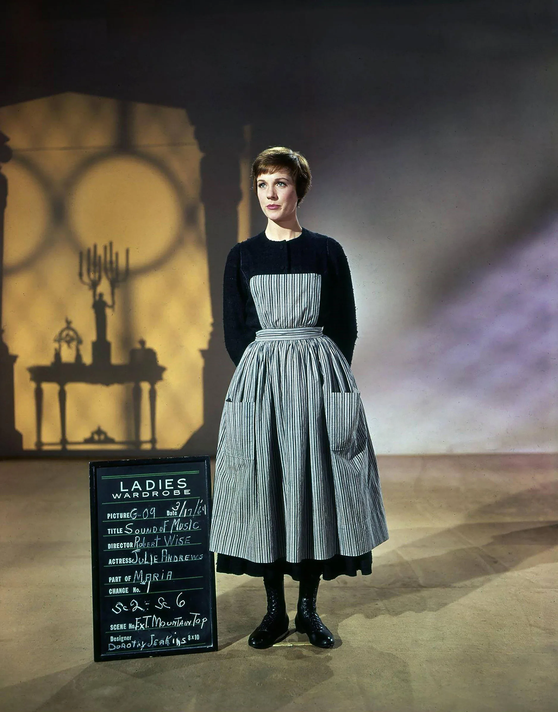 Julie Andrews in a wardrobe fitting for Maria in The Sound of Music