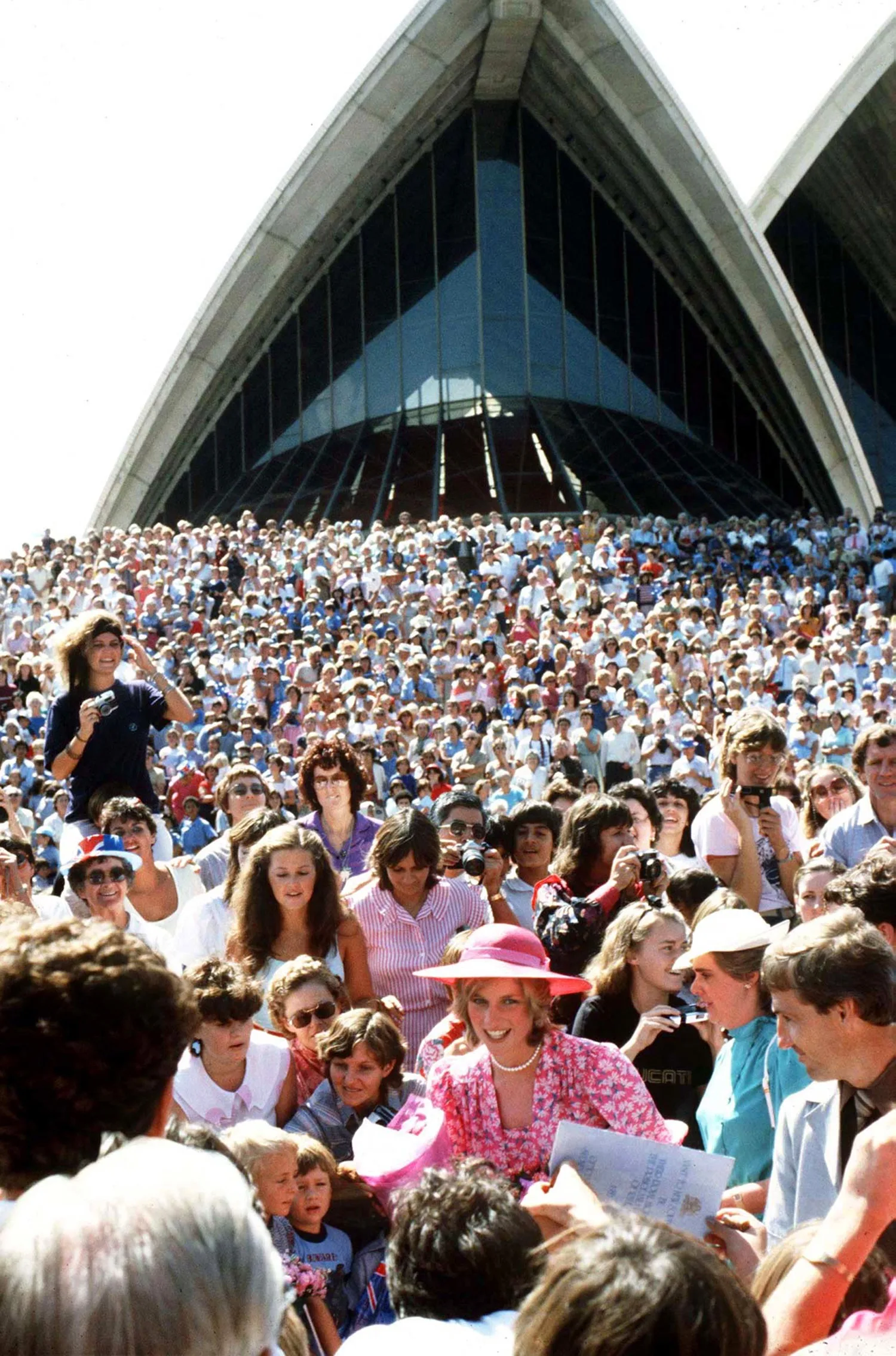Princess Diana mingles with the public outside Sydney Opera House