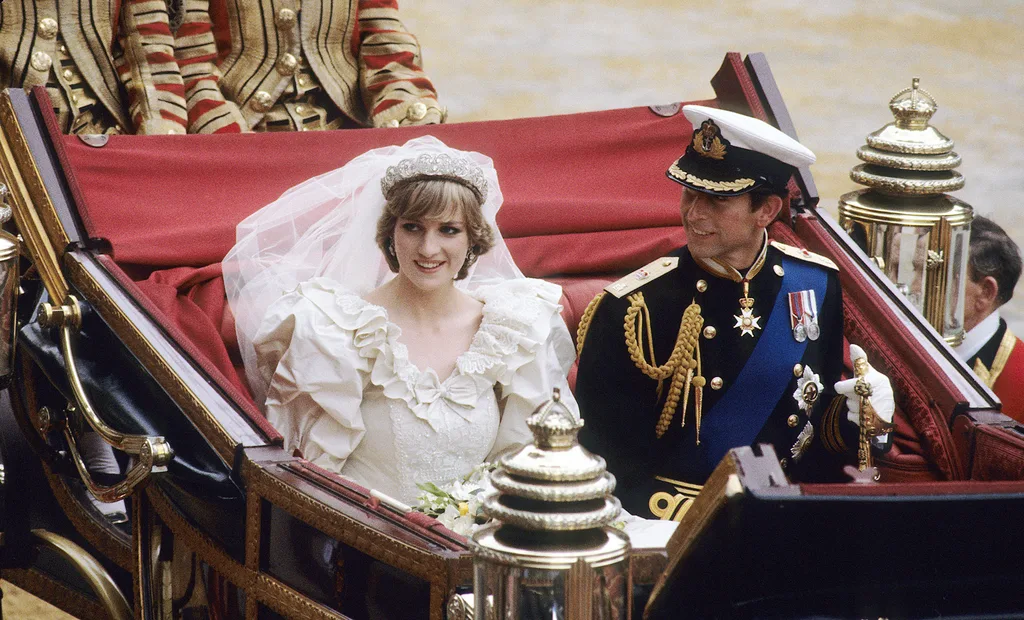 Prince Charles, Prince of Wales and Diana, Princess of Wales in a carriage on their wedding day