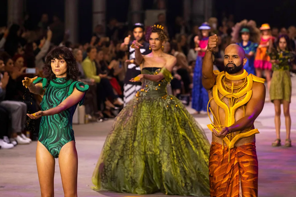 Several First Nations models on a catwalk