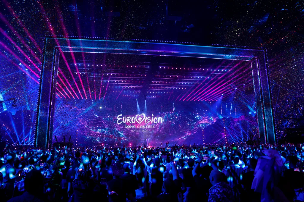 eurovision song contest stage with a crowd in front