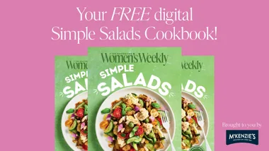 Free digital Simple Salads Cookbook from The Australian Women's Weekly, featuring a colorful salad on the cover.