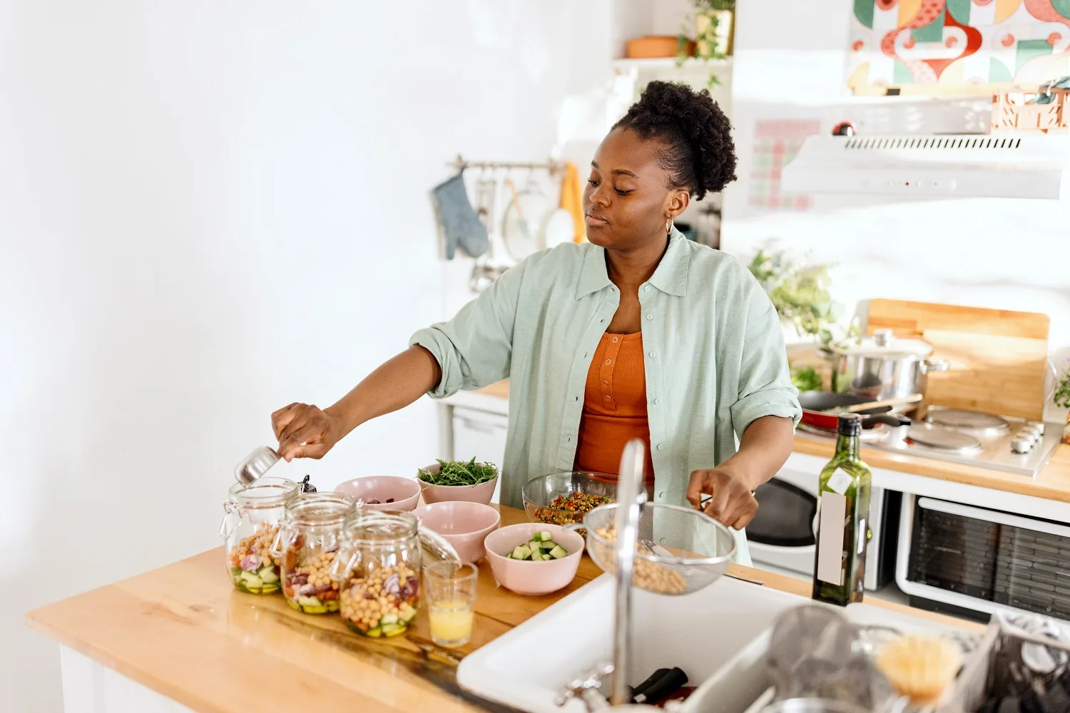 Woman cooking with pulses.