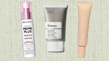 Three makeup primers: Revlon Photoready Prime Plus, The Ordinary High-Adherence Silicone Primer, Holme Beauty Primer.