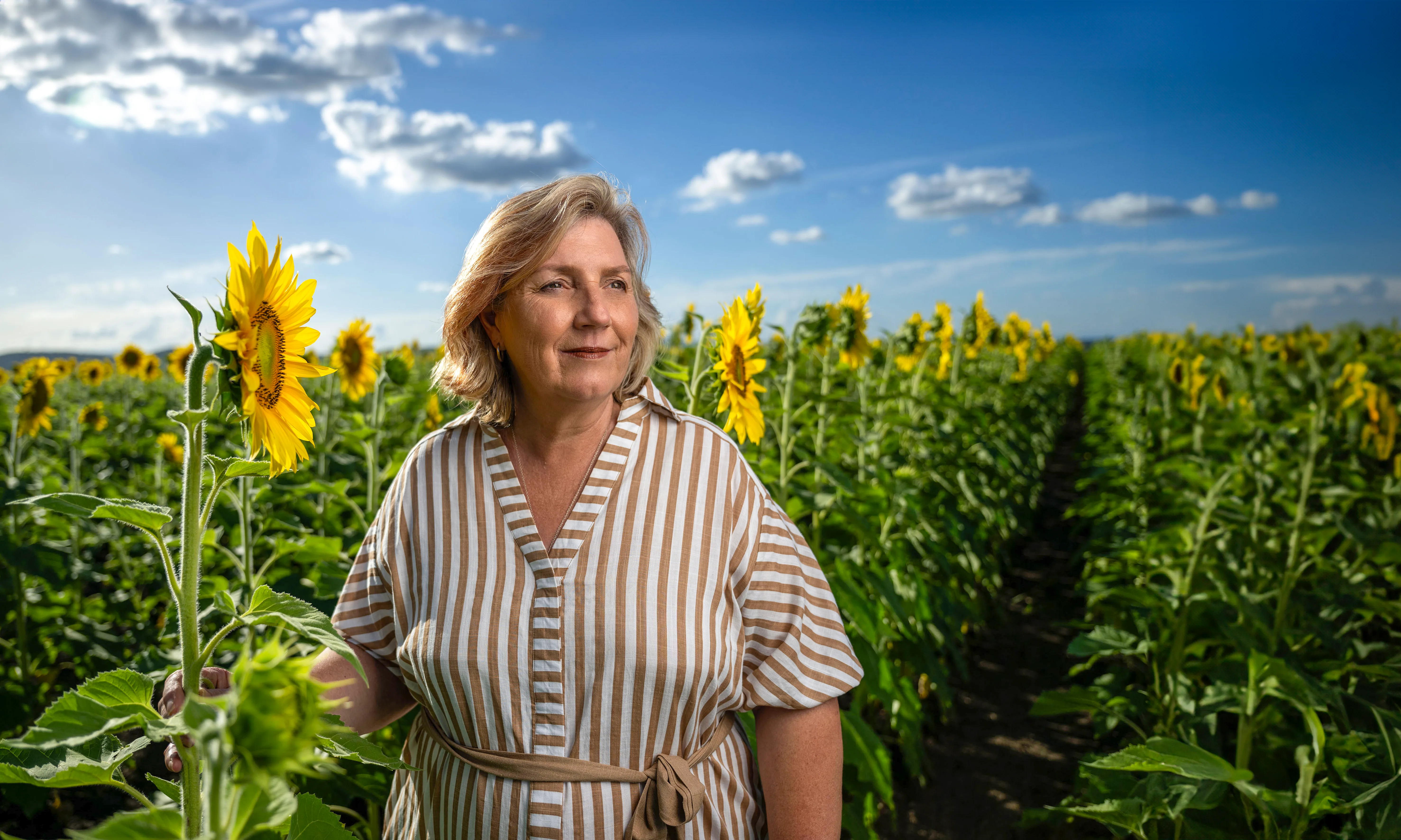 Jenny Jenner with her sunflowers which featured in the film Growing Happiness.