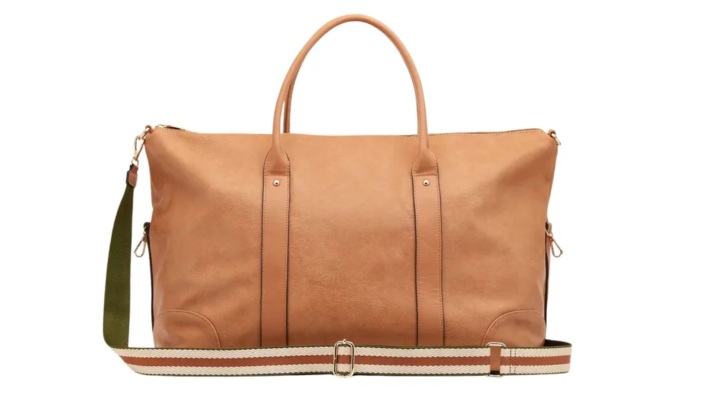 Louenhide Alexis Stripe Weekender Travel Bag in camel stripe colour