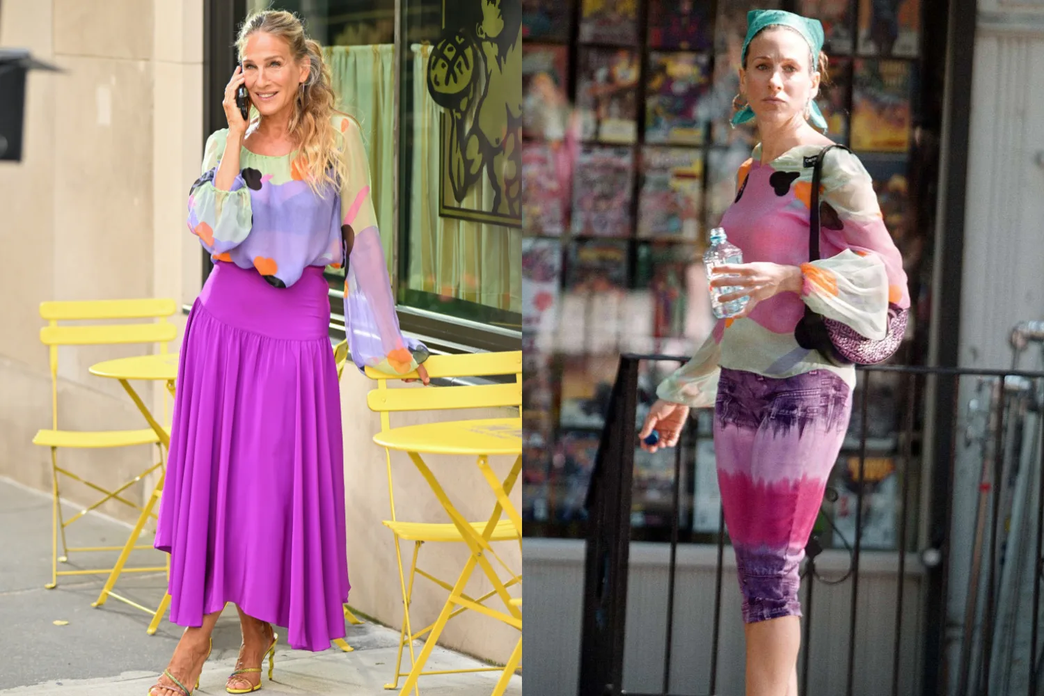 sjp on the set of and just like that season 3 next to a still of sjp in sex and the city season 3