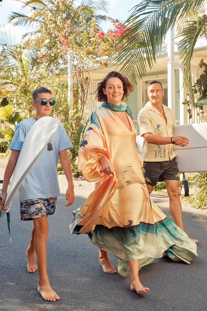 Celeste Barber, her husband Api and son Lou.