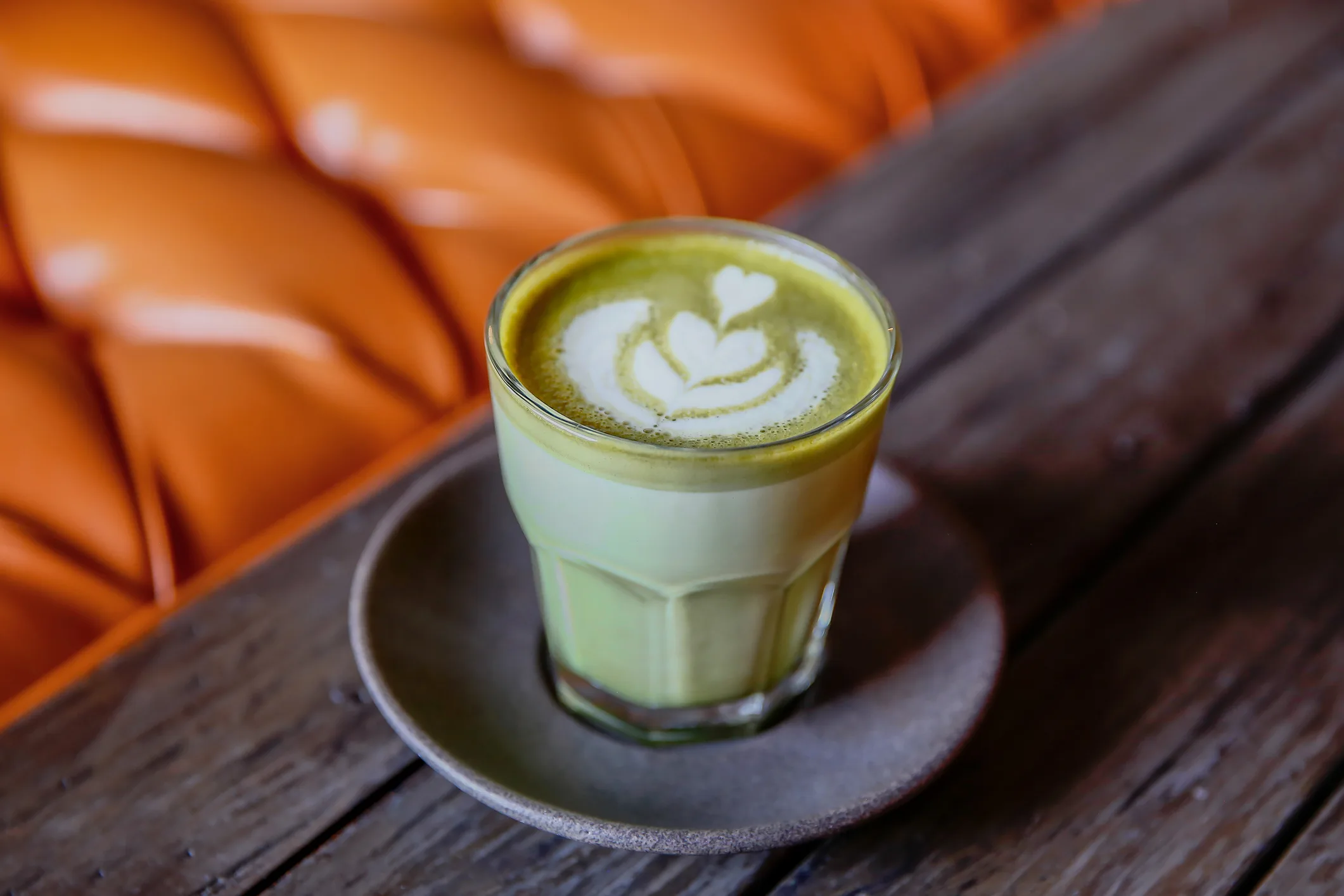 Matcha latte in cafe