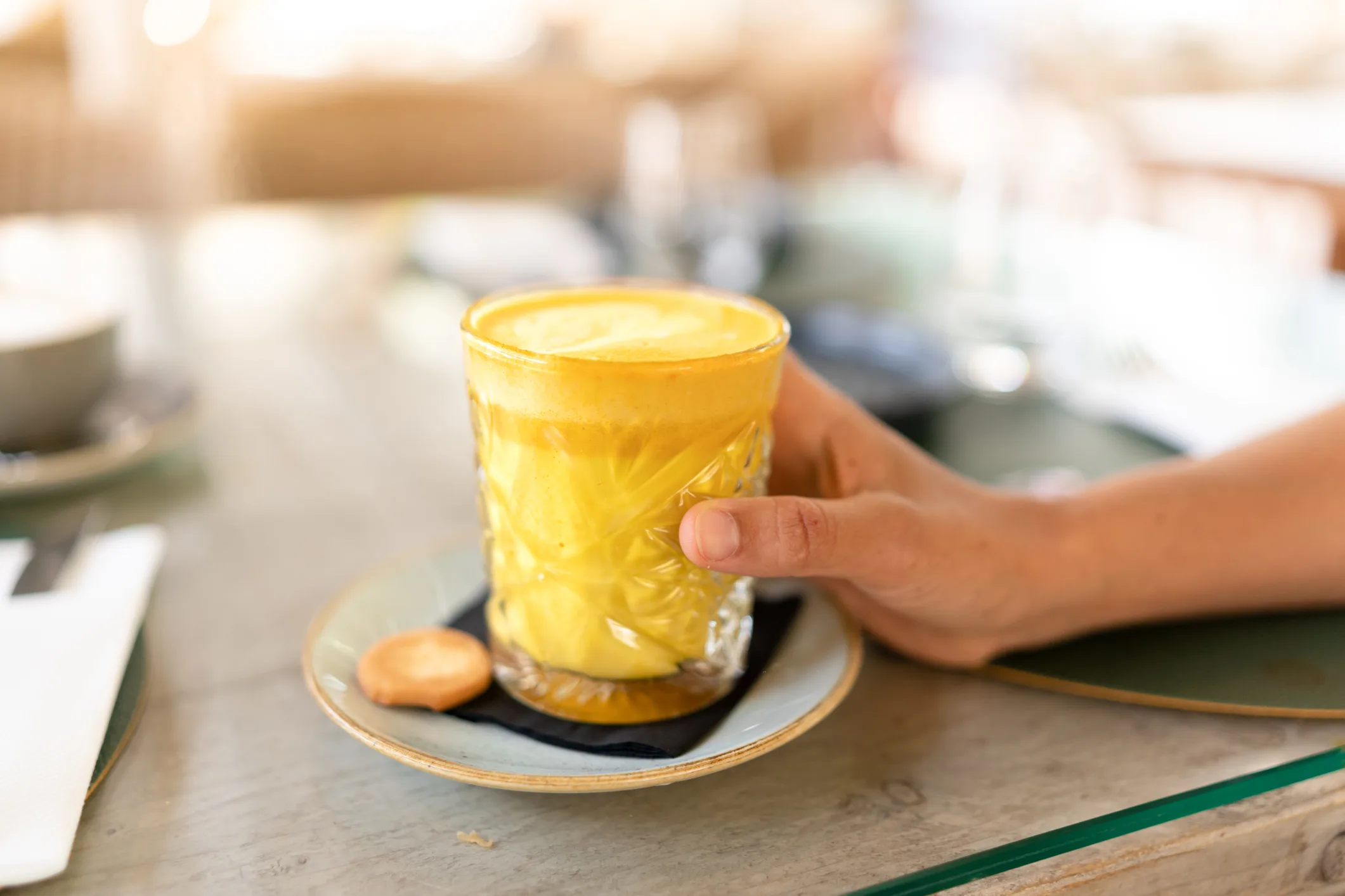 Turmeric latte in cafe