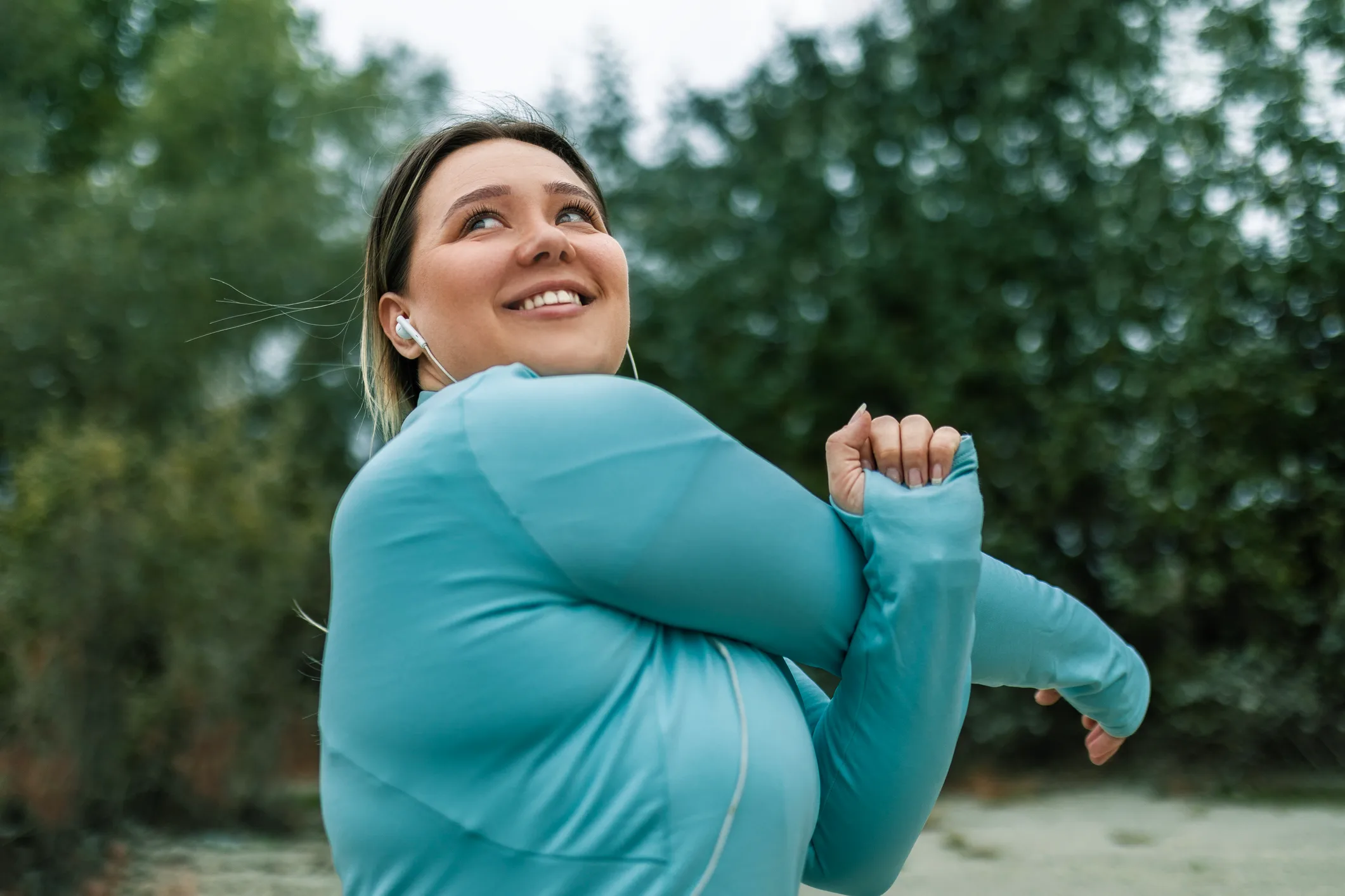 Woman stretching after a run