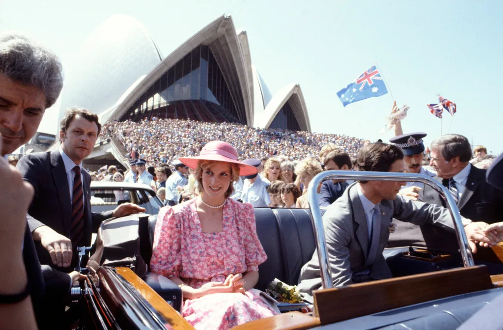 Prince Of Wales And Diana, Princess Of Wales In A Car In Front Of The Sydney Opera House