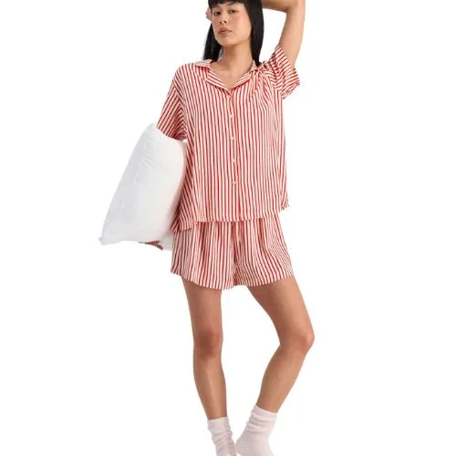 Bonds Sleep Satin Shirt in heritage stripe red
