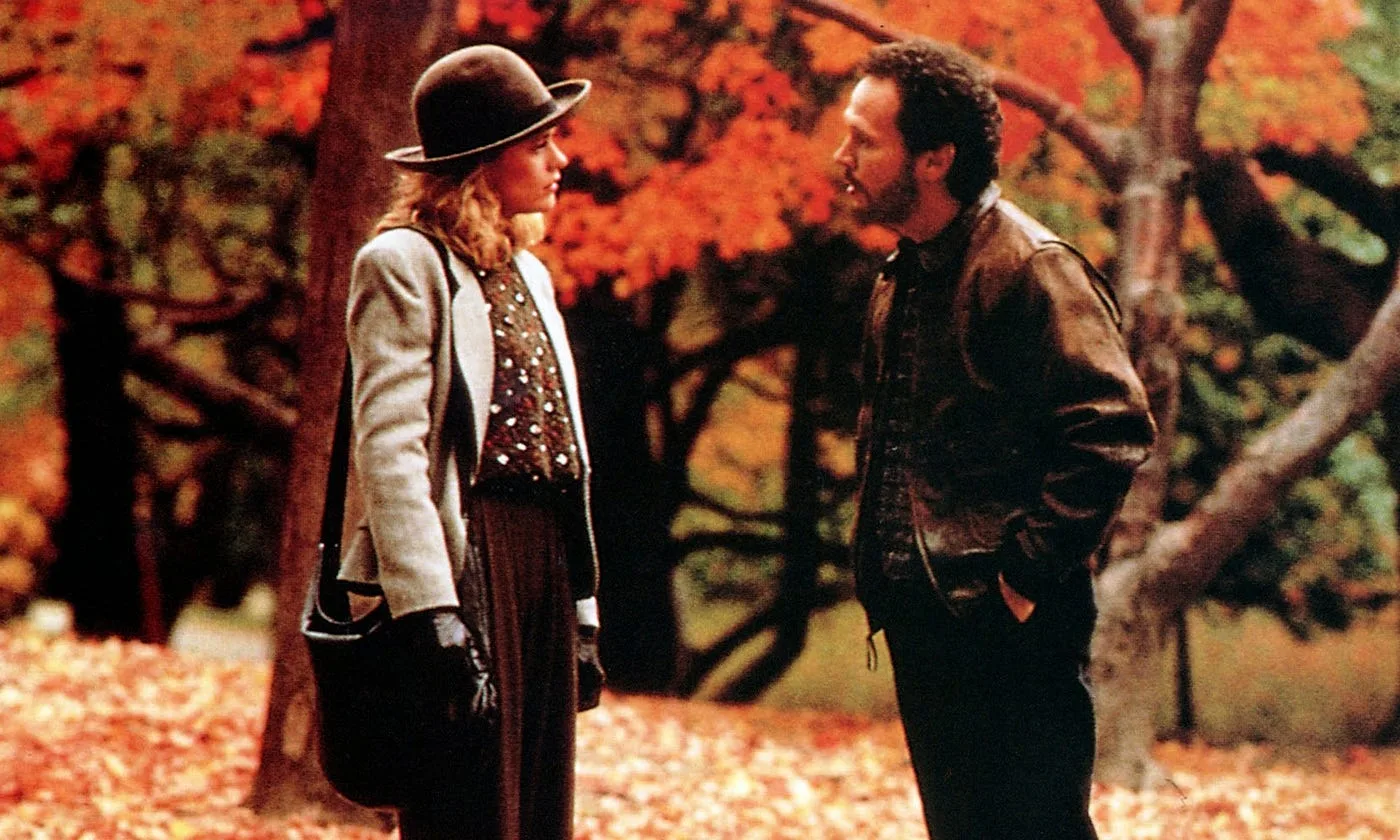 a still from when harry met sally, meg ryan and billy crystal.