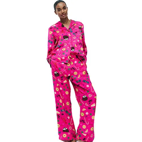 Marks and Spencer Satin Christmas Food Pyjama Set