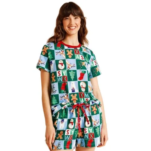 PJ Club Christmas Oversized Short Sleeve PJ Set in Wrapping Paper Print