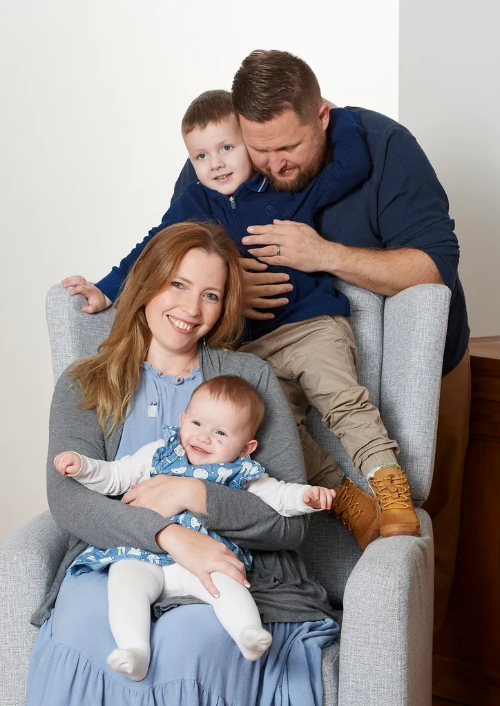 The Bacon family with son Tommy who received a stem cell transplant from his baby sister Aria.