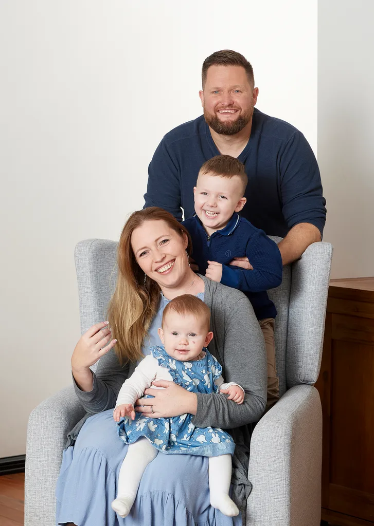 The Bacon family with son Tommy who received a stem cell transplant from his baby sister Aria.