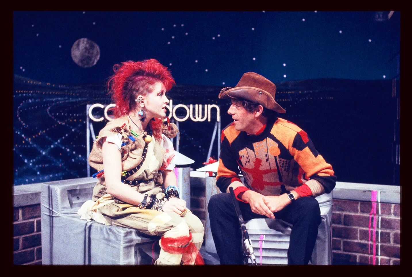 Cyndi Lauper interviewed by Molly on Countdown set. Photo courtesy Countdown/ABC TV
