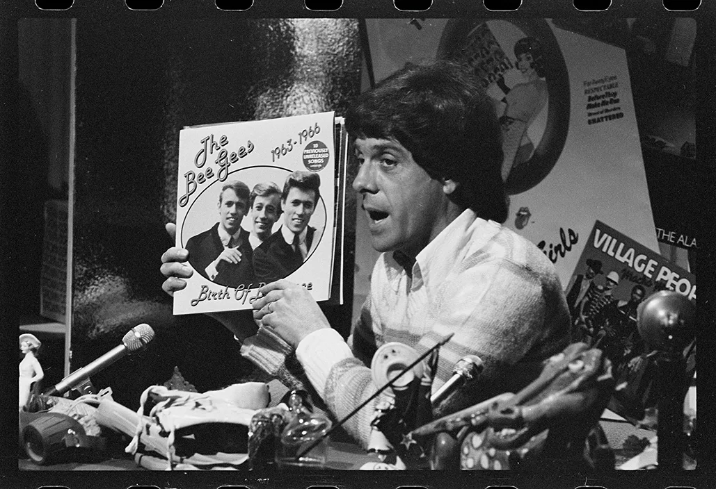 Molly Meldrum Humdrum segment plugging The BeeGees. Photo courtesy Countdown/ABC TV