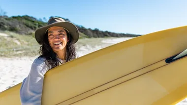 Australian woman surfing