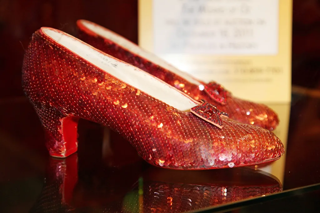 BEVERLY HILLS, CA - NOVEMBER 14: Iconic ruby slippers from "The Wizard Oz" unveiled at Solange Azagury-Partridge on November 14, 2011 in Beverly Hills, California. (Photo by Brian To/FilmMagic)