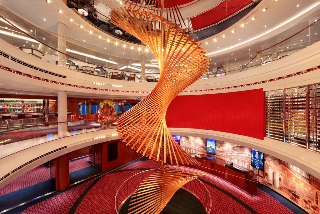 Atrium on a cruise ship with twisting sculture