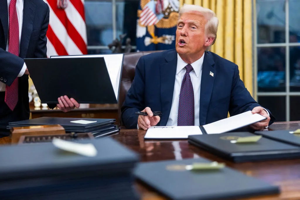 Donal J Trump signs in numerous executive orders after being re-elected as president of the United States