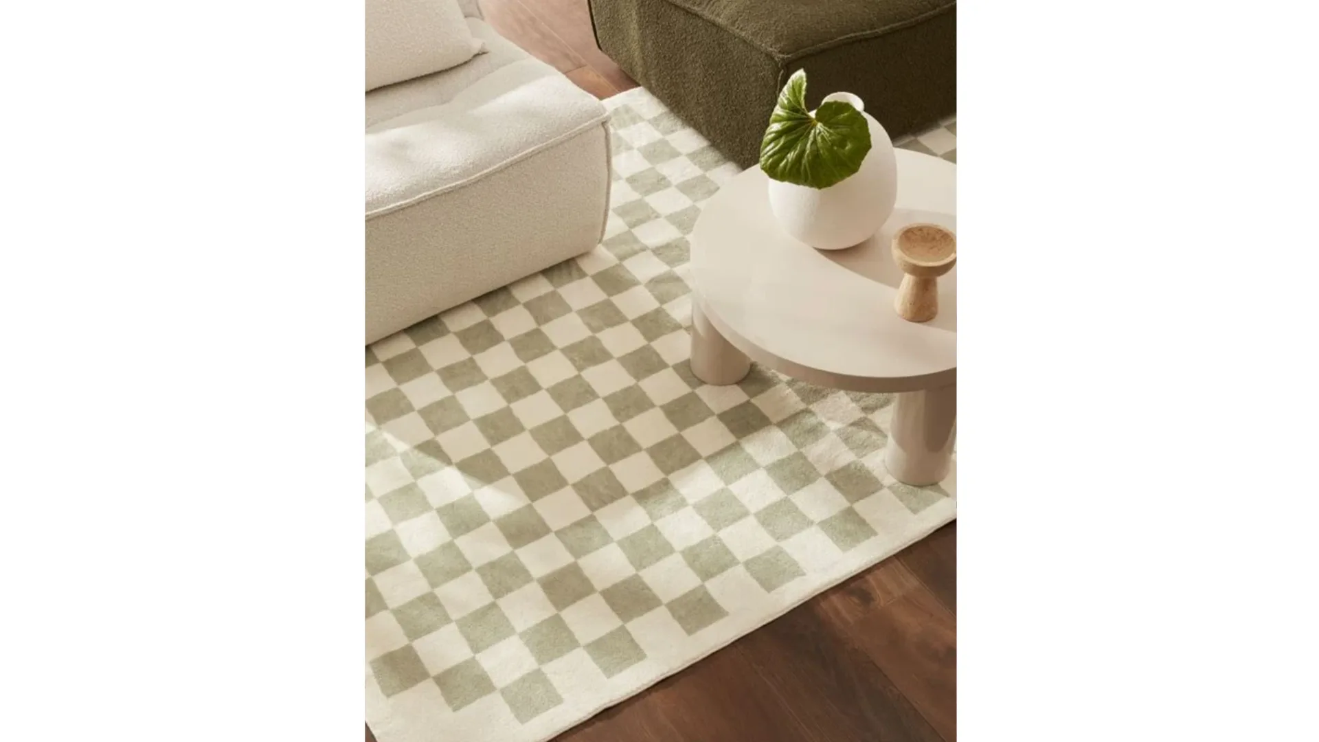 Adairs Supersoft checkerboard sage washable rug