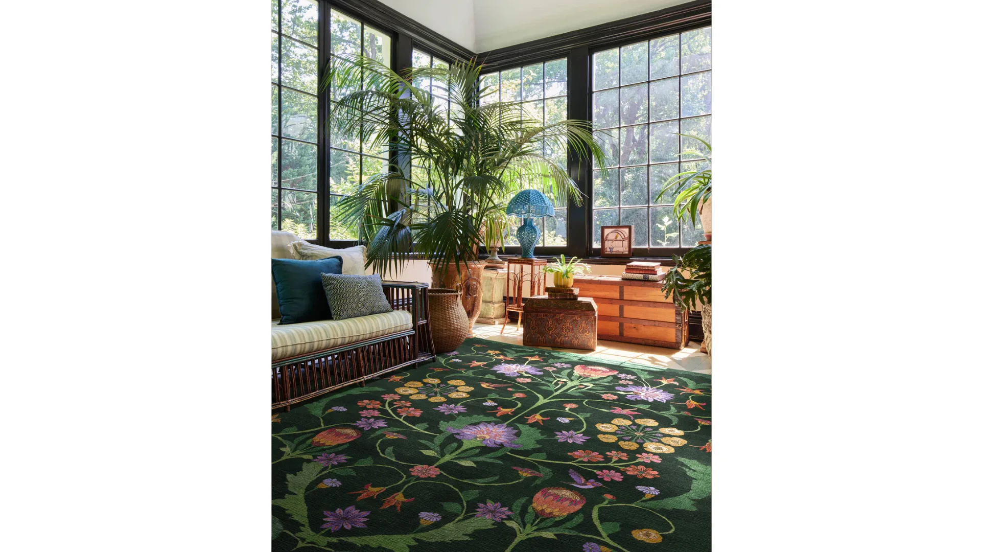 Iris Apfel Protea forest green rug