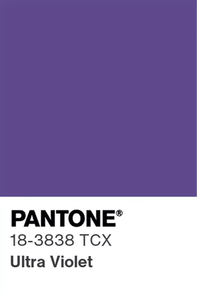 Pantone color swatch displaying "Ultra Violet" color, code 18-3838 TCX.