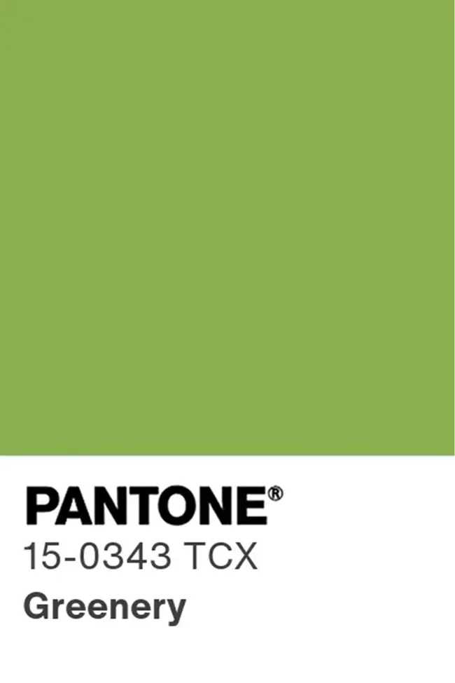 Pantone color swatch displaying Greenery, 15-0343 TCX.