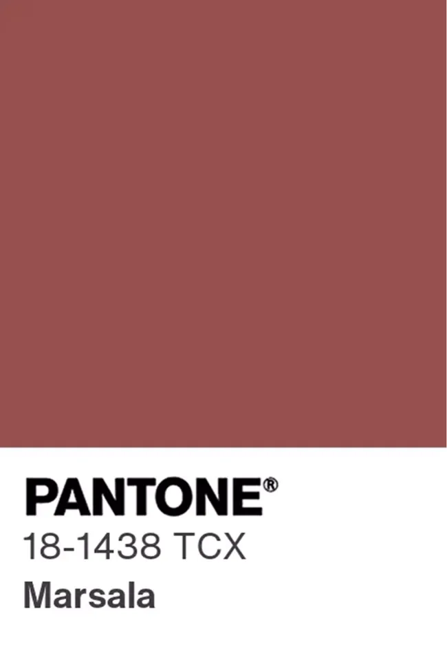 Pantone color swatch labeled "Marsala" with code 18-1438 TCX.