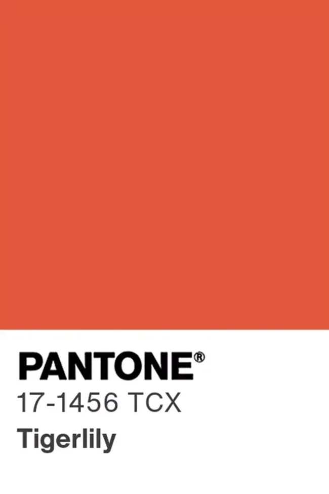 Pantone color swatch for Tigerlily, labeled 17-1456 TCX, showing a vibrant orange shade.