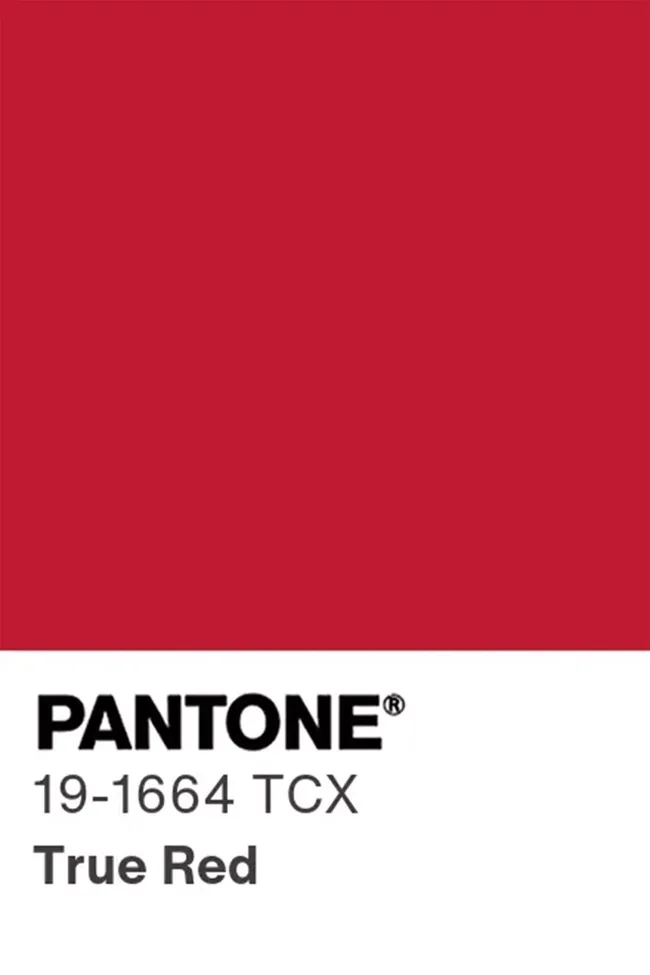Pantone color swatch for "True Red" with code 19-1664 TCX.