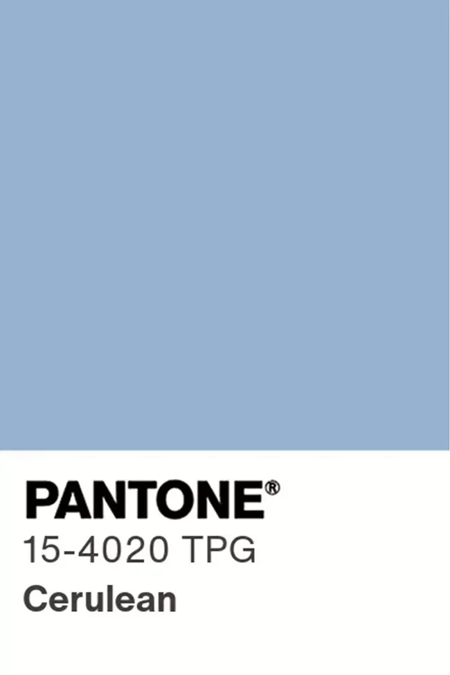 Pantone color swatch displaying Cerulean, shade 15-4020 TPG, a light blue tone.