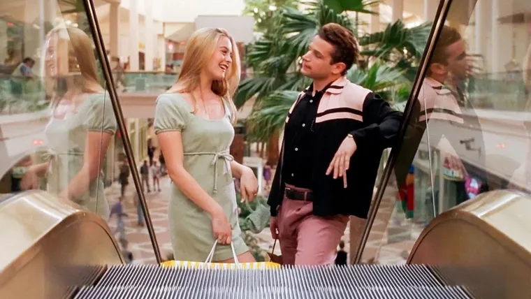 Cher and Christian in the movie Clueless - going up an escalator in the shopping mall scene